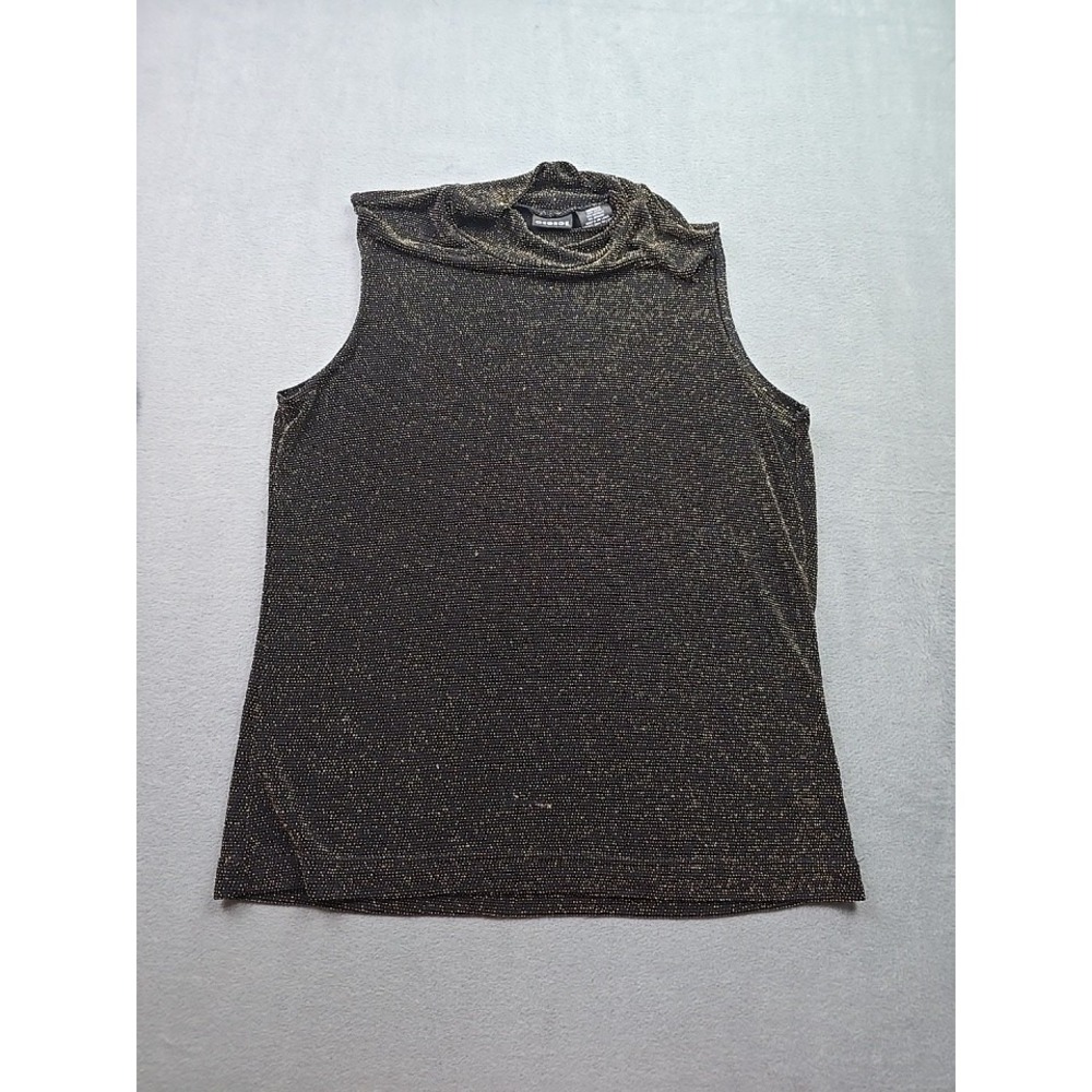 George Black & Gold Metallic Sparkle Mock‎ Neck Sleeveless Top - Size Medium